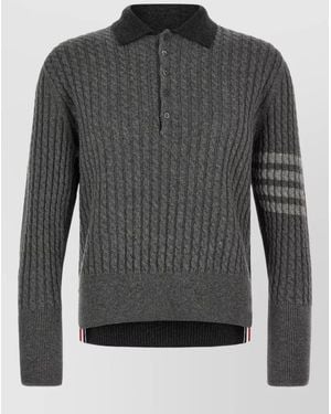 Thom Browne Cable-Knit Long-Sleeve Polo Jumper - Grey