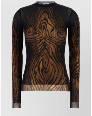 Jean Paul Gaultier Printed Mesh Long-Sleeve Top - Black