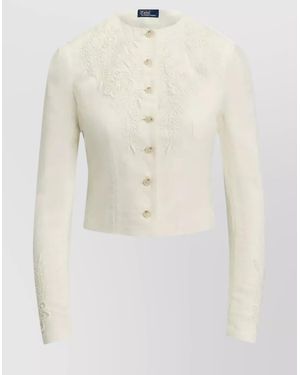 Ralph Lauren Linen Blazer Embroidered Detailing - White