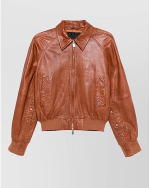 Pinko Barbra Bomber Jacket Collared Neck Pockets - Orange