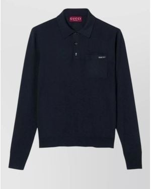 Gucci Long Sleeve Polo Shirt Chest Pocket - Blue