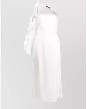 David Koma One-Shoulder Long-Sleeve Satin Midi Dress - White