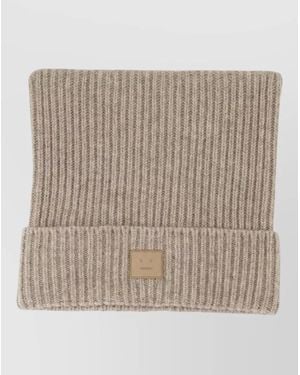 Acne Studios Beanie Hat Cotton Knit Ribbed Cuff - Natural