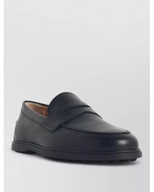 Tod's Leather Loafers Round Toe Rubber Sole - Blue
