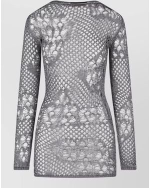 Dondup Lace Knit Dress Long Sleeves Stretchy - Grey