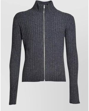 Jil Sander High Collar Cardigan Long Sleeves Ribbed Texture - Blue
