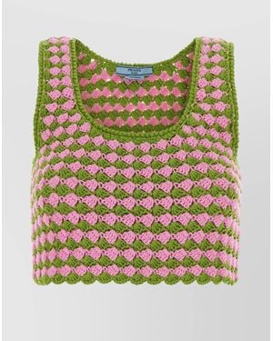 Prada Tow-Tone Crochet Crop Top - Green