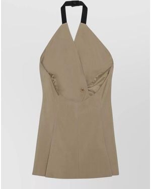 Max Mara Double Breasted Halter Neck Pleated Dress - Natural