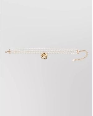Self-Portrait Floral Pearl Choker Necklace Chain Detail - Multicolour