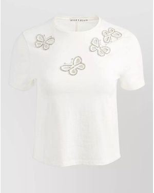 Alice + Olivia Cindy Cropped Crystal Butterfly Cutout T-Shirt - White