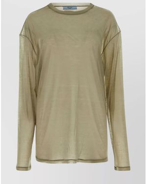 Prada Silk Blend Oversized Long-Sleeve T-Shirt - Green