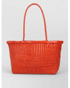Dragon Diffusion Beach Bag Woven Texture Double Handles - Red