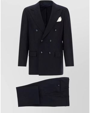 Kiton Virgin Wool And Cashmere Double-Breasted Suit - Blue