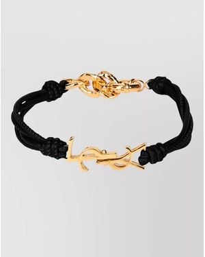 Saint Laurent Leather Bracelet Logo Detail Metal Accents - Metallic