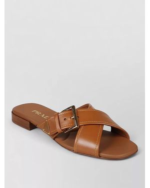 Prada Sandals Cross Strap Design Flat Sole Open Toe - Brown