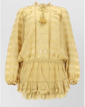 Isabel Marant Long Sleeve Lace Top Ruffled Hem - Yellow