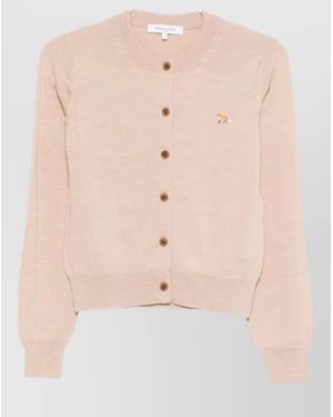 Maison Kitsuné Wool Ribbed Crewneck Cardigan - Pink
