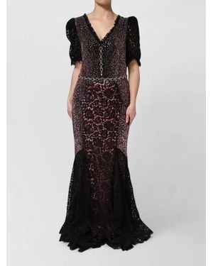 Dolce & Gabbana Crystal Embellished Lace V-Neck Slim-Fit Maxi Dress - Black