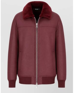 LA ROSE Shearling Long Bomber Coat - Red