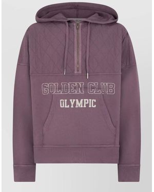 Golden Goose Half Zip Cotton Hoodie Kangaroo Pocket - Purple