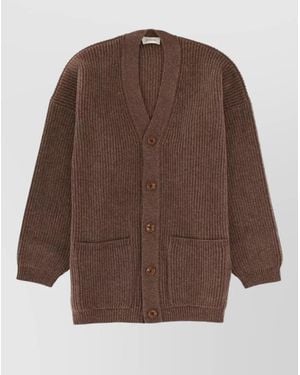 Lemaire Longline Coat With Ribbed Texture And Pockets - Brown