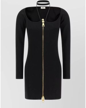 Elisabetta Franchi Knit Bodycon Dress High Neck Long Sleeves - Black