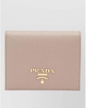 Prada Fold Over Leather Wallet And Cardholder - Natural