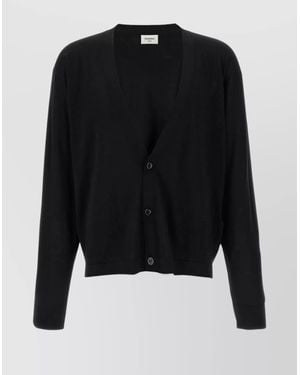 Saint Laurent Wool Cardigan With Long Sleeves And V-Neckline - Black