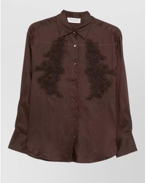 ERMANNO FIRENZE Collared Neck Straight Shirt Embroidered Long Sleeves - Brown