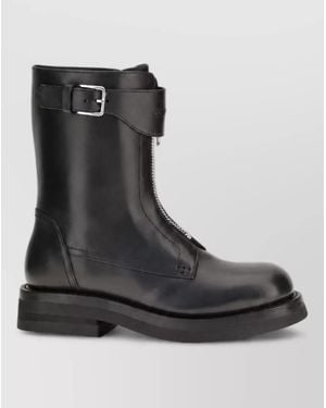 McQueen Calf Leather Lace-Up Boots - Black