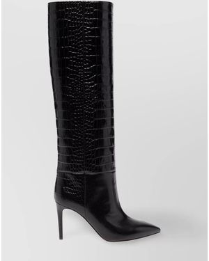 Paris Texas Patent Leather Croc-Effect Stiletto Ankle Boots - Black
