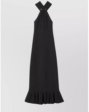 Lanvin Halterneck Sleeveless Pleated Hem Dress - Black