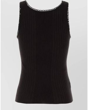 Miu Miu Wool Tank Top Scoop Neck Lace - Black