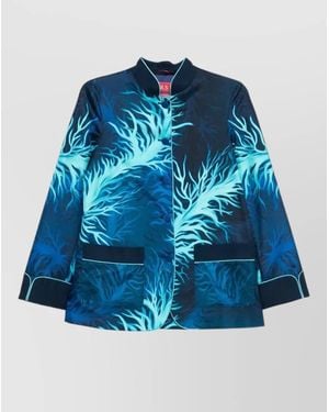 F.R.S For Restless Sleepers Silk Jacket Contrast Piping Front Pockets - Blue