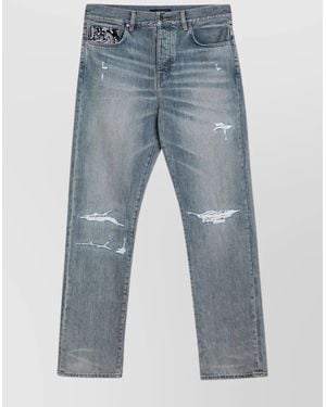 Amiri Distressed Straight Jeans With Belt Loops - Blue