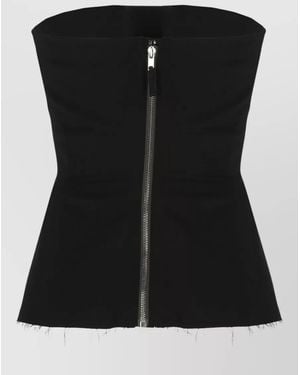 Rick Owens Strapless Top Fitted Cut Fringed Hem - Black