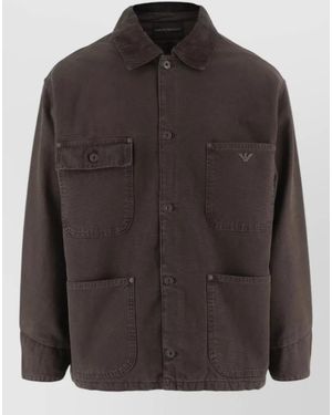 Emporio Armani Cotton Caban Coat Collar Long Sleeves Pockets - Brown