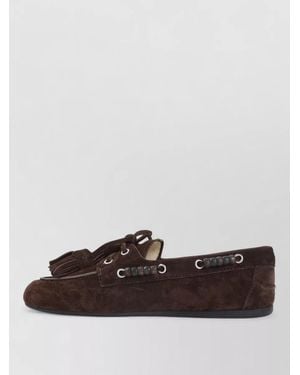 Miu Miu Suede Loafer Lace Up Tassels Rubber Sole - Brown