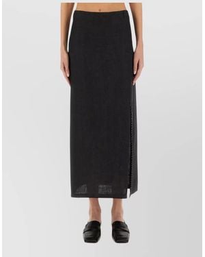 Alysi Linen Maxi Skirt Slit High Waist - Black