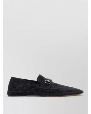 Gucci Gg Fabric Loafers Almond Toe Buckle - White