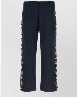 BAZISZT Cotton Straight-Leg Trousers - Blue