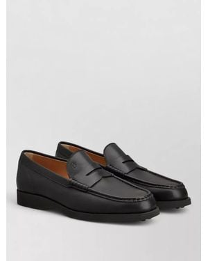 Tod's Leather Penny Loafers Round Toe Sole - Black