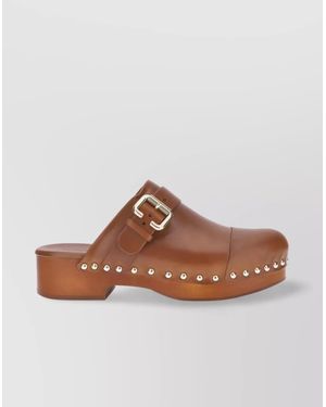 Chloé Calfskin Mules Bold Wooden Platform - Brown