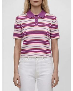 Celine Striped Cotton Cropped Polo Top - Red