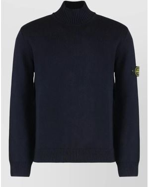 Stone Island Cotton High Neck Knitwear - Blue