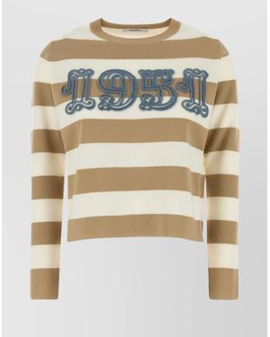 Max Mara Wool Sweater With Embroidered Stripes And Crew Neck - Metallic