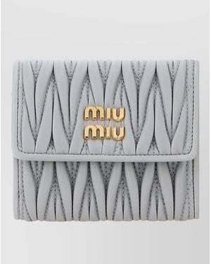 Miu Miu Leather Wallet Featuring Quilted Pattern Design - Grey