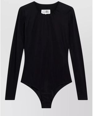 MM6 by Maison Margiela Long Sleeve Round Neck Stretch Top - Black