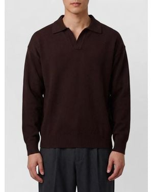 Roberto Collina Merino Wool Ribbed Long-Sleeve Polo Shirt - Black