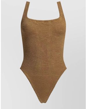 Hunza G One Piece Swimsuit High Leg Square Neckline - Natural